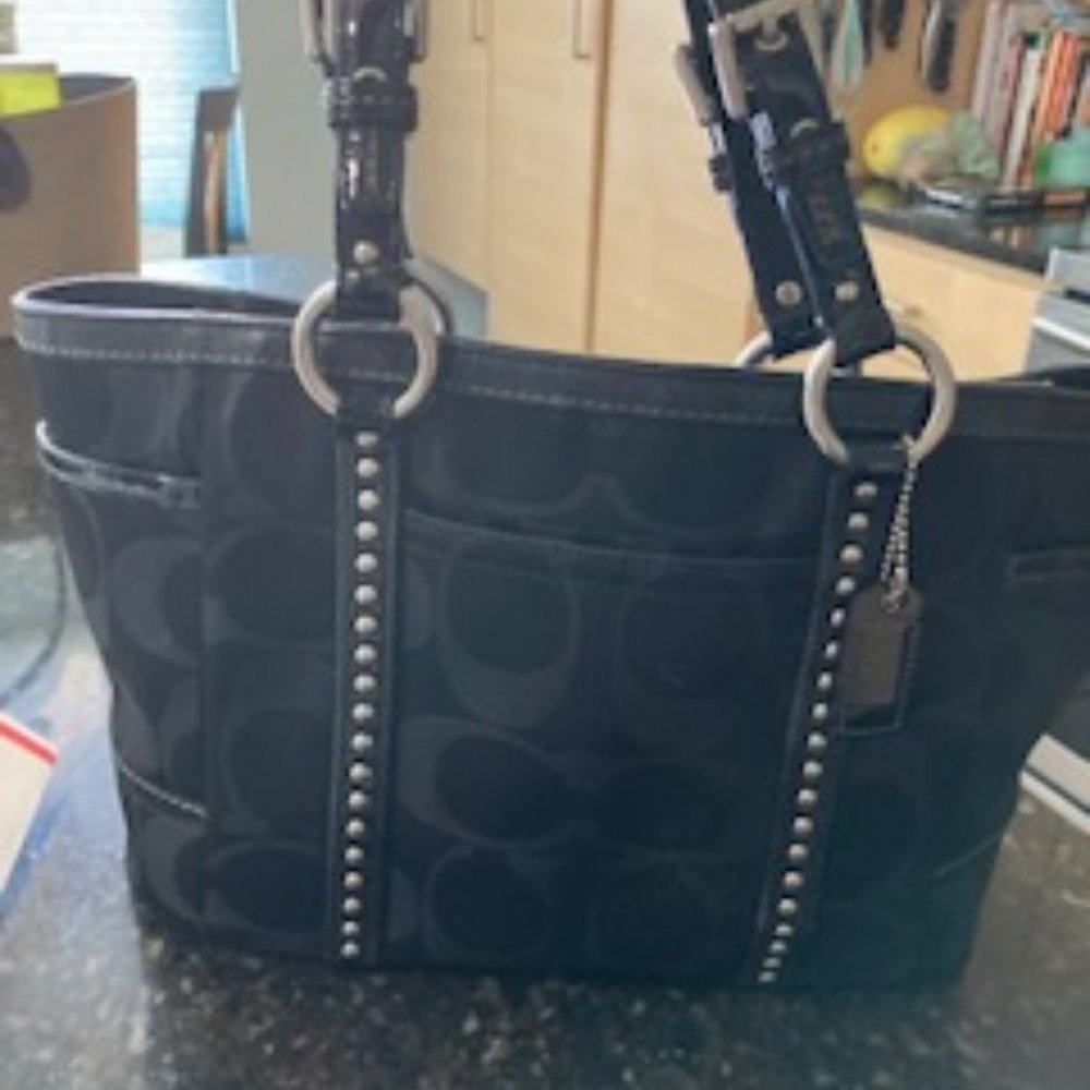 Coach Purse STUDDED TOTE BAG PURSE 11505 METALLIC BLACK